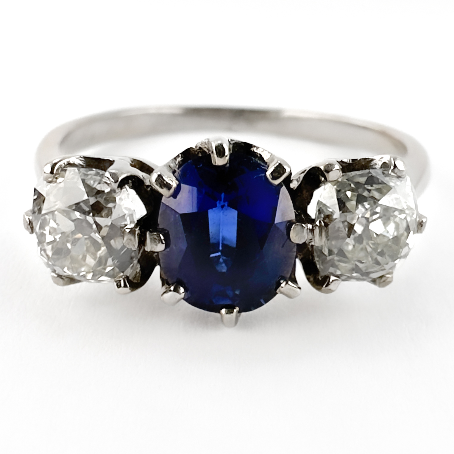 Ceylon Sapphire Diamond 3 Stone Ring