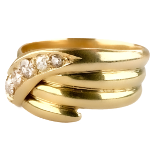Edwardian 1912 5 Diamond Snake Ring 18ct gold view from side