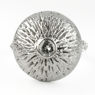 Kutchinsky 1972 Textured Diamond Set Bombe Ring front view 18ct gold
