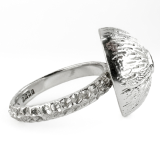 Kutchinsky 1972 Textured Diamond Set Bombe Ring side view 18ct gold