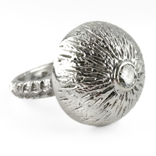 Kutchinsky 1972 Textured Diamond Set Bombe Ring 18ct gold front view