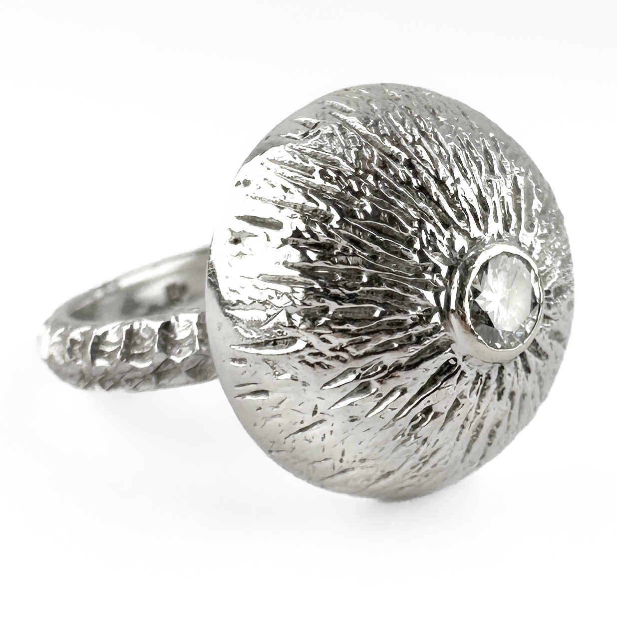 Kutchinsky 1972 Textured Diamond Set Bombe Ring 18ct gold front view
