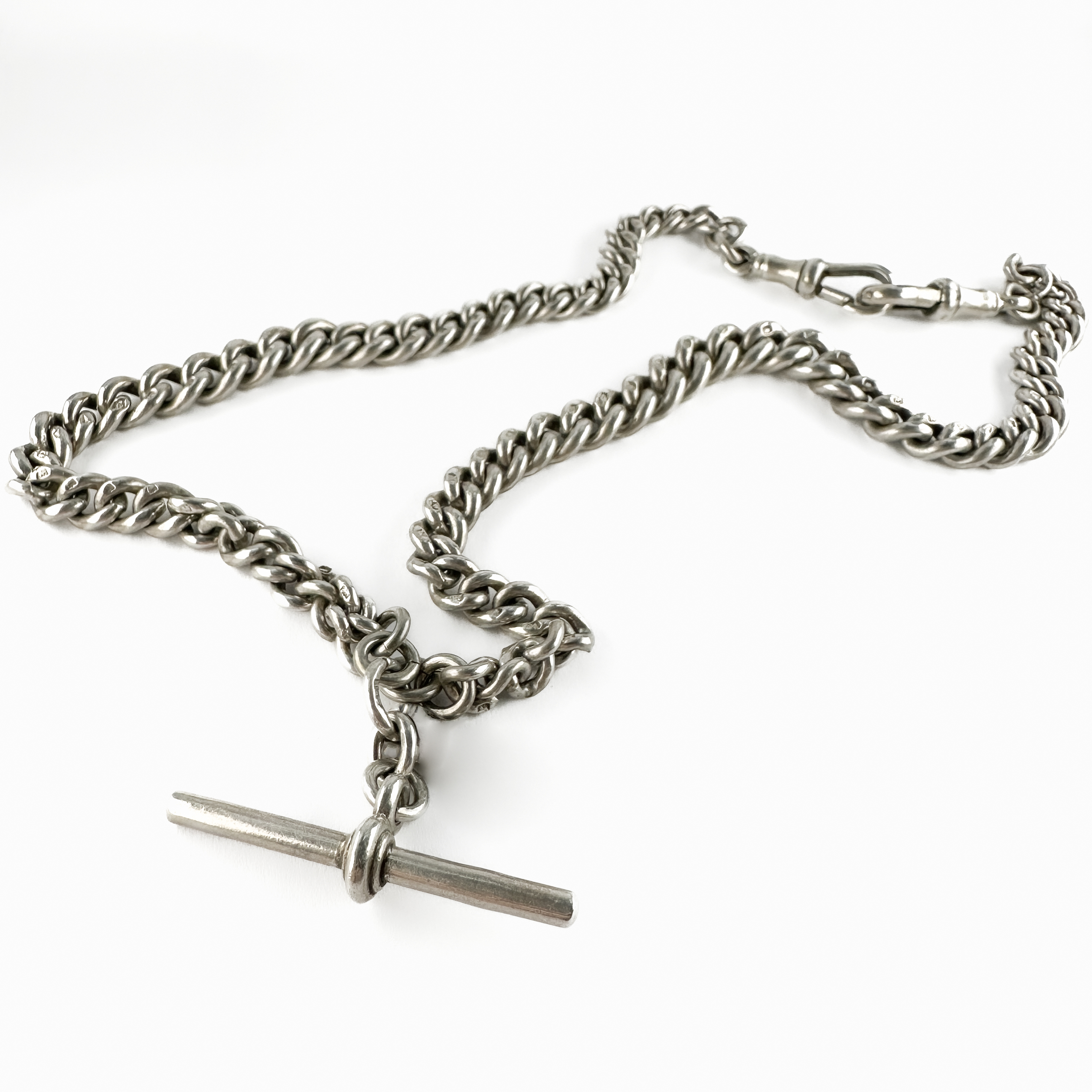 Silver Albert Chain With T-bar 18"