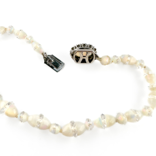 1920's Opal Bead Bracelet With Diamond Clasp view of back