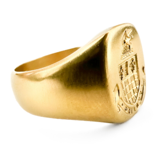 Victorian Signet Ring With Crest & 'CONFIDO' Moto 18ct gold side view