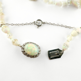 1920's Opal Bead Necklace With Diamond Clasp clasp view