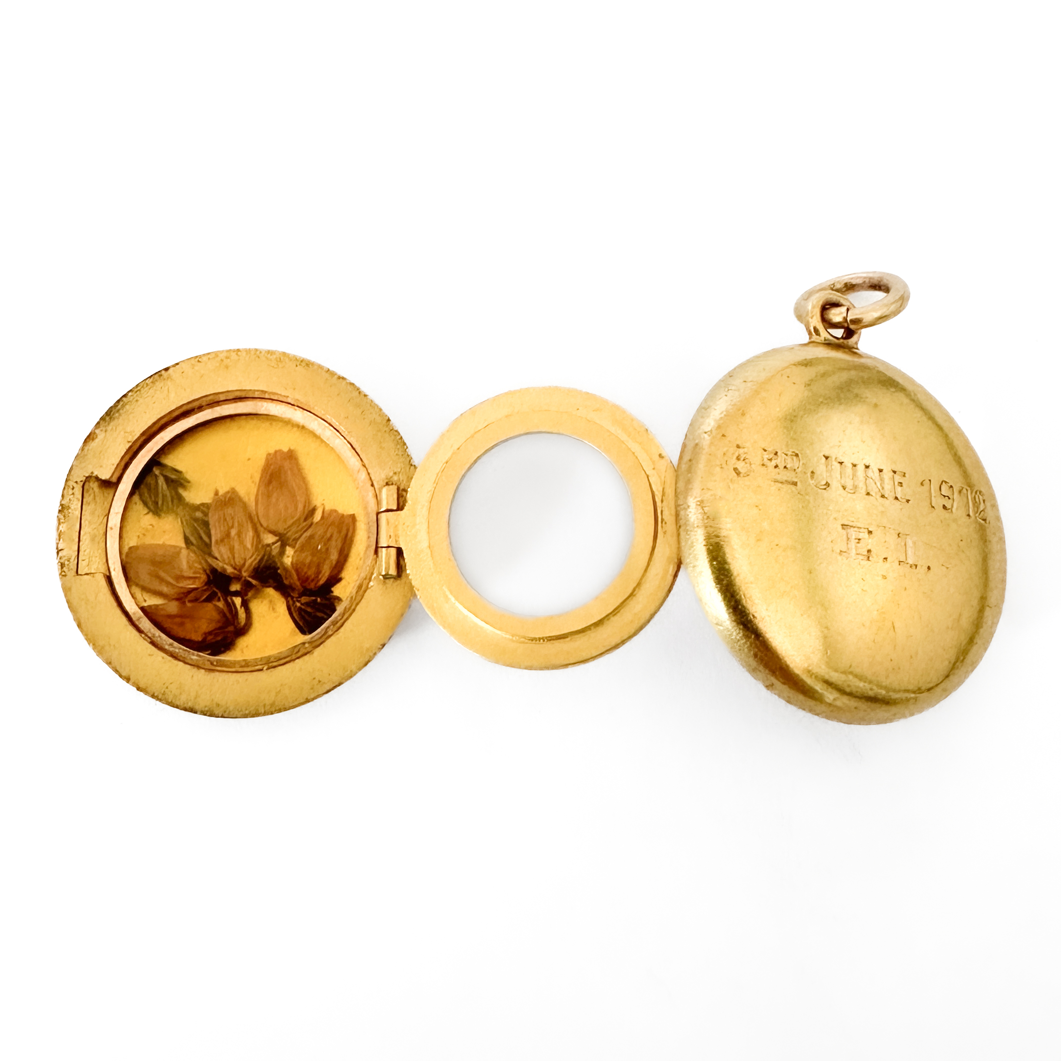Victorian Memorial Triple Locket Pendant 15ct gold inside open view