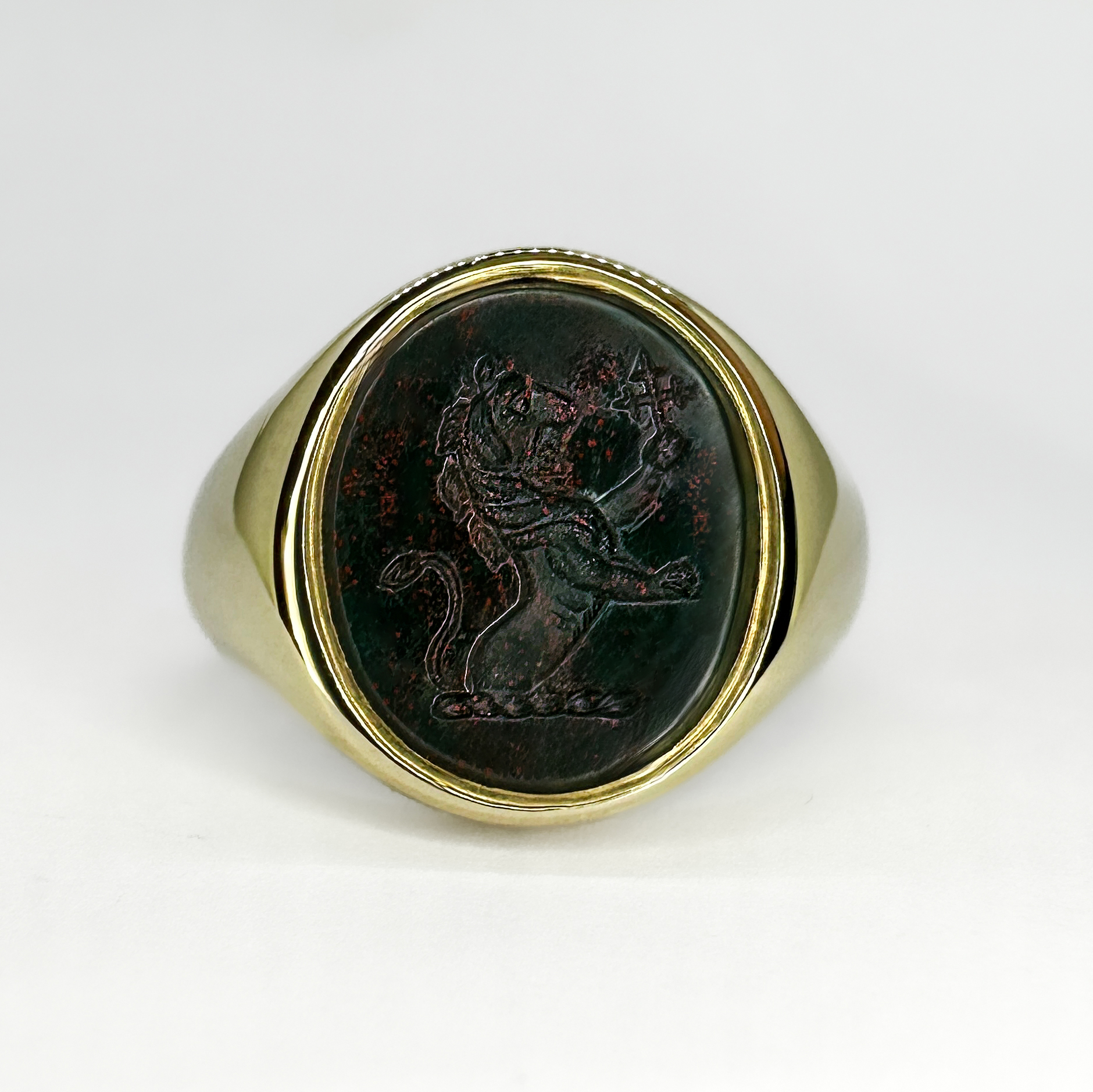 Bloodstone Lion Intaglio Signet Ring