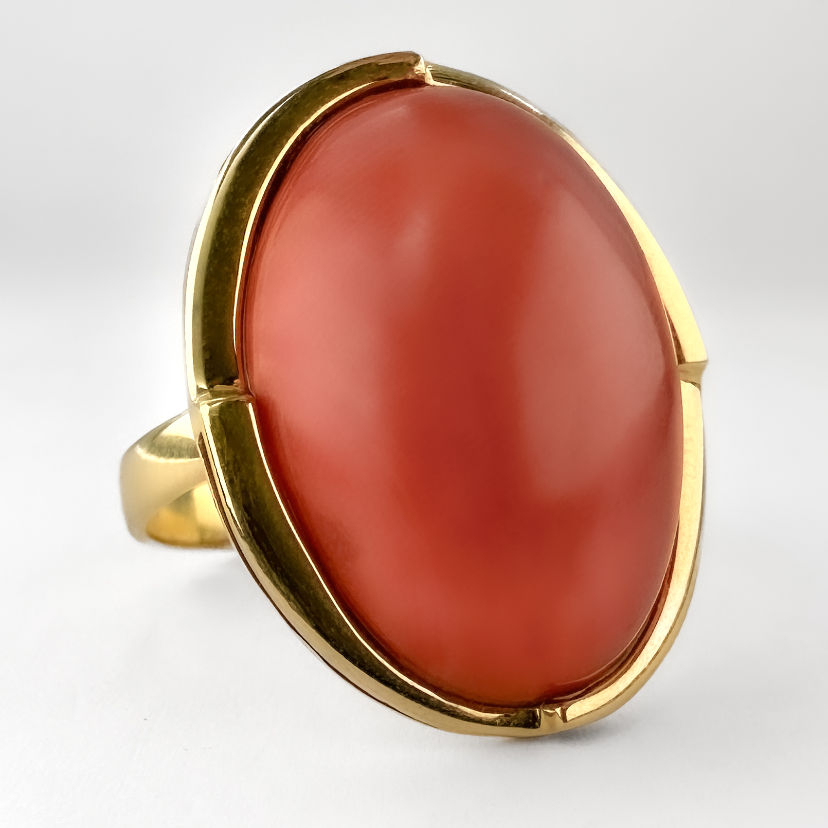 Large Coral Cabochon Statement Ring