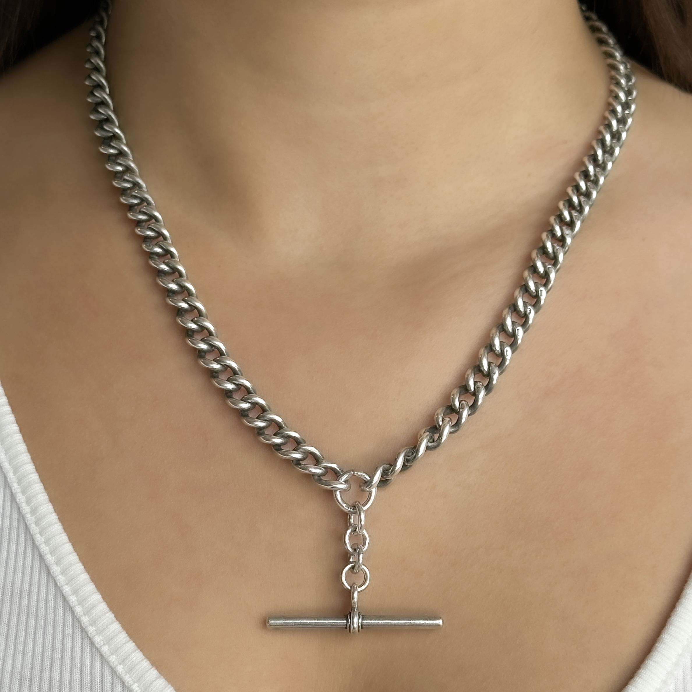Silver Albert Chain With T-Bar 20"