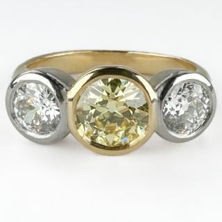 Edwardian-Yellow-and-White-Diamond-3-Stone-Ring-Front-View1