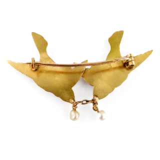 French Love Bird Brooch 15ct gold back view