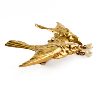 French Love Bird Brooch 15ct gold side view