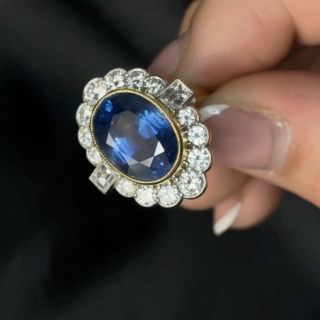 10ct Blue Purple Sapphire & Diamond Cluster Ring