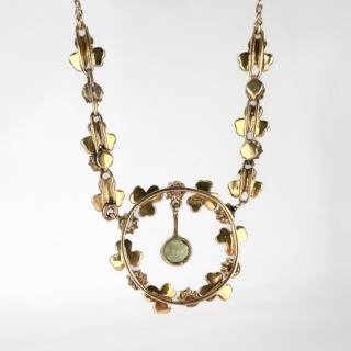 Edwardian-Peridot-Tourmaline-Pearl-Festoon-Necklace-Back-View1
