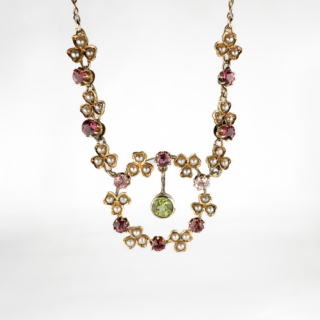 Edwardian-Peridot-Tourmaline-Pearl-Festoon-Necklace-Front-View1