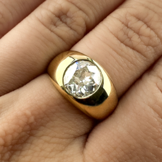 2.16ct Diamond Single Stone Gypsy Ring 18ct gold on hand