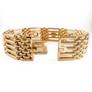 Edwardian Gold Pearl & Diamond Bracelet 15ct gold clasp view and hallmarks