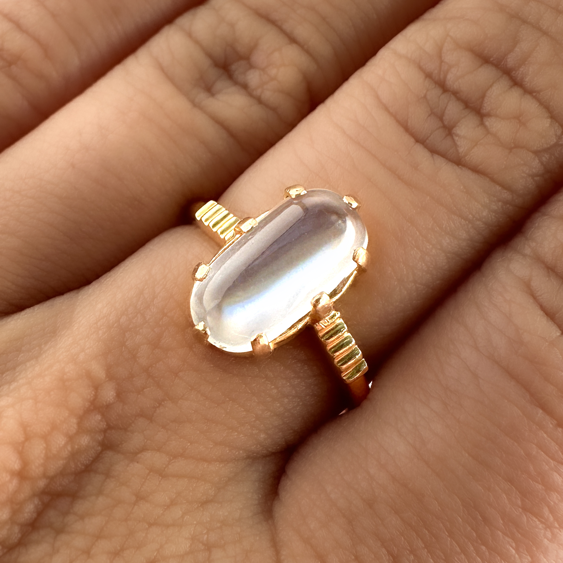 Vintage Moonstone Solitaire Ring 18ct gold on hand