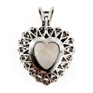 Vintage Opal & 1.40ct Diamond Heart Pendant platinum back view