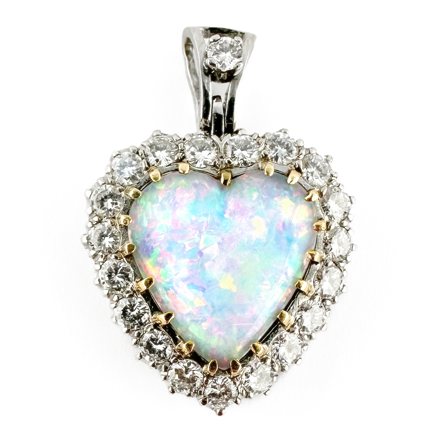 Vintage Opal & 1.40ct Diamond Heart Pendant platinum front view
