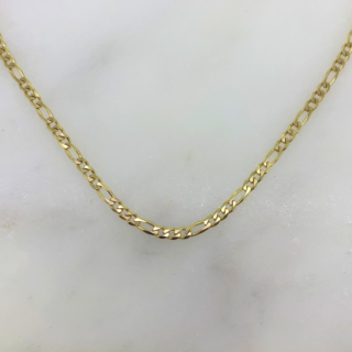 Beautifully classic 3mm Figaro 24" Chain in 9ct Yellow Gold, Hallmarked Italy, import mark Birmingham, 1985. The chain has a width of 3 mm, a length of 24" and is joined by a spring ring clasp. Lying elegantly flush to the skin, typical of a Figaro chain.