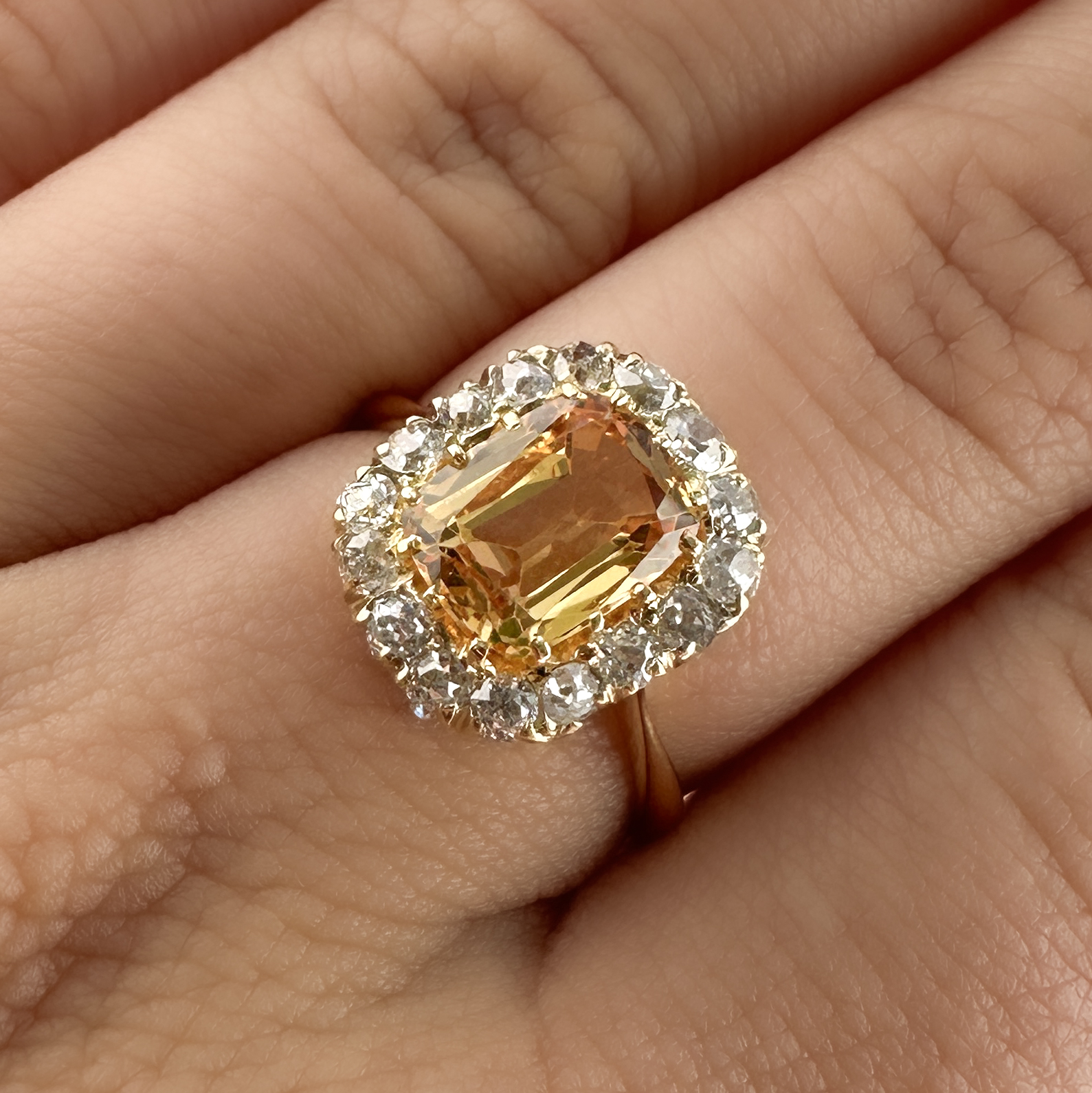 Antique Imperial Topaz Diamond Cluster Ring