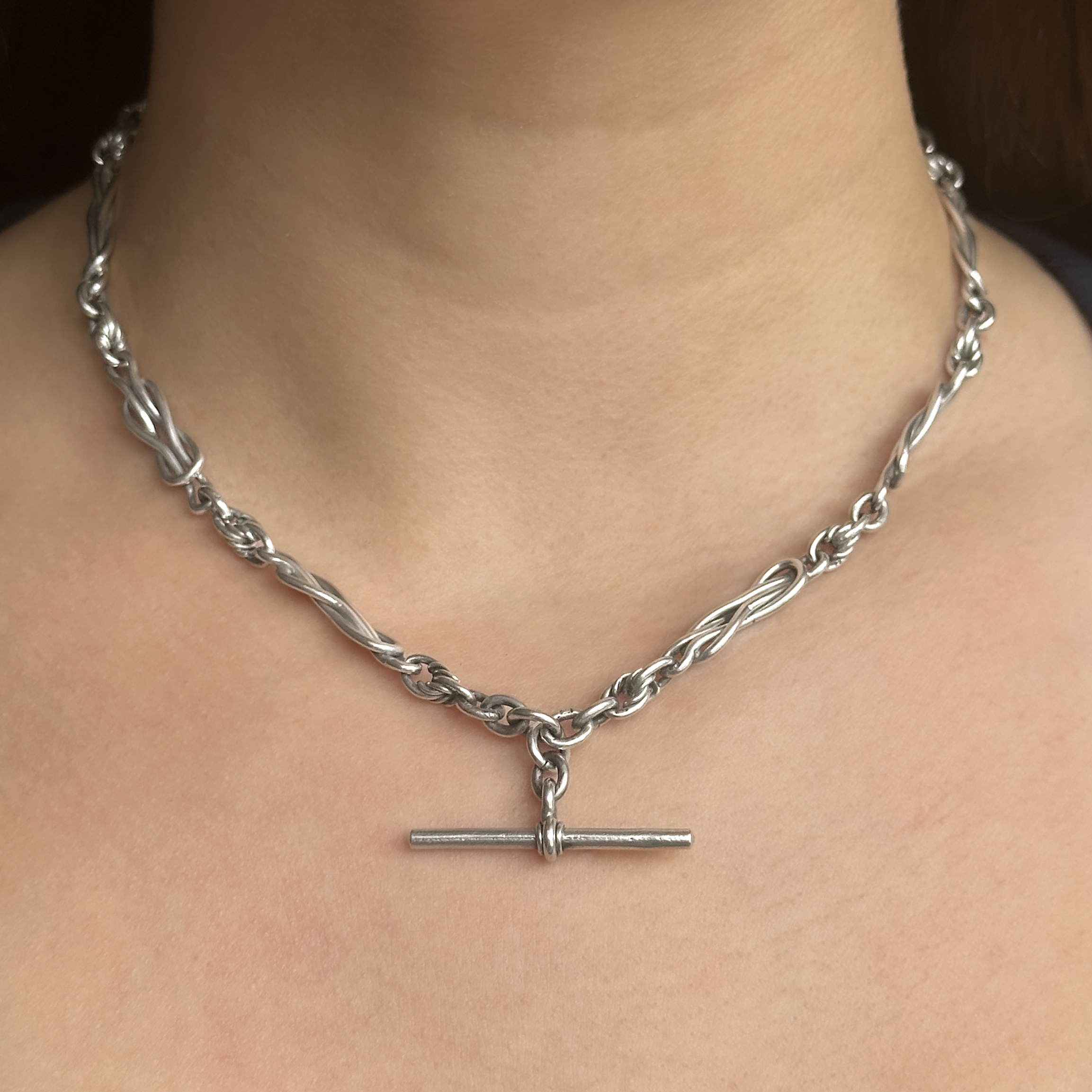 Edwardian Knot & Reef Albert Chain With T-Bar