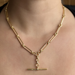 1923 18" Gold Trombone Link Albert Chain 9ct gold on the neck