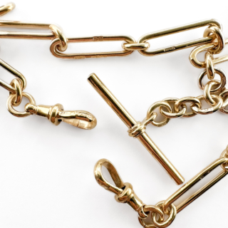 1923 18" Gold Trombone Link Albert Chain 9ct gold detail view