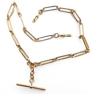 1923 18" Gold Trombone Link Albert Chain 9ct gold full necklace