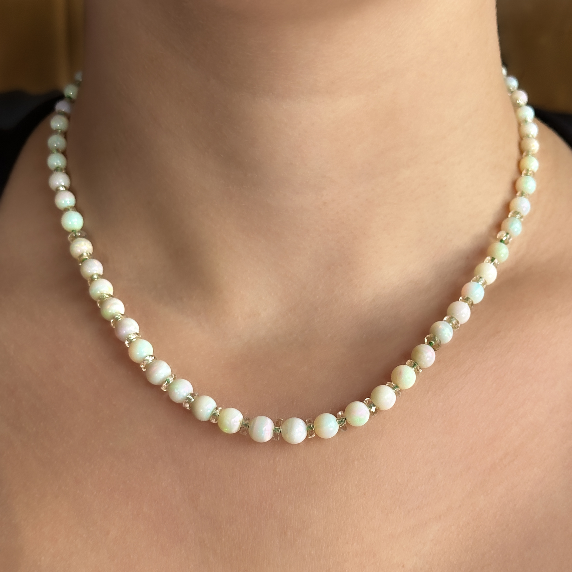 Edwardian Opal Beaded Necklace 17.5 inches on the neck