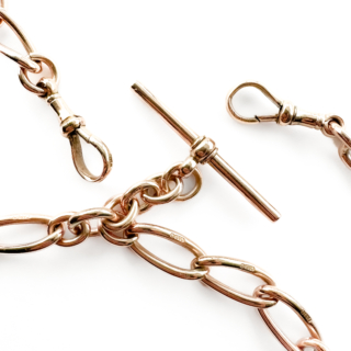 Rose Gold 16.5" Twisted Trombone Link Albert Chain 9ct gold details