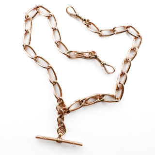 Rose Gold 16.5" Twisted Trombone Link Albert Chain 9ct gold whole necklace