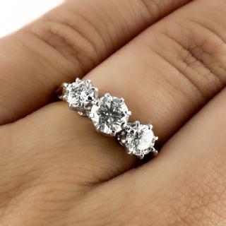 1920's 3 Stone Diamond Ring 1.24cts 18ct gold on hand