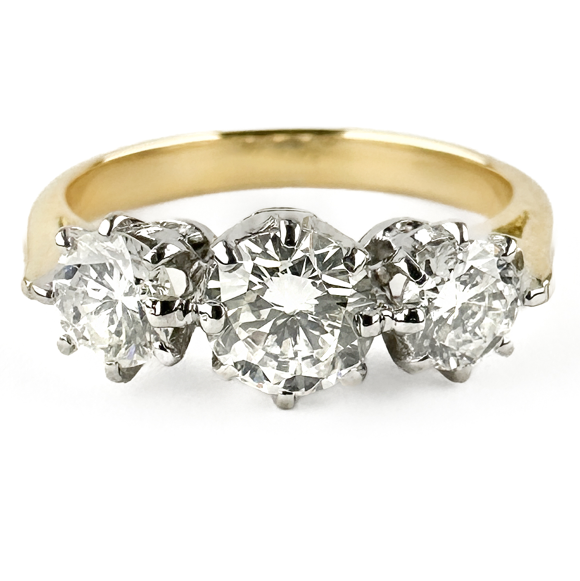 1920's 3 Stone Diamond Ring 1.24cts 18ct gold view from front