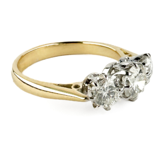 1920's 3 Stone Diamond Ring 1.24cts 18ct gold side view