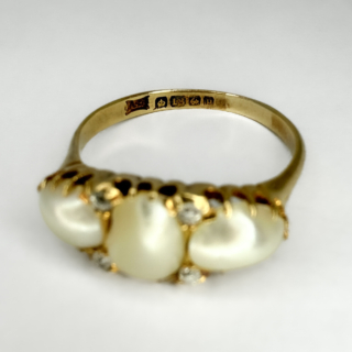 Antique-3-Natural-Pearl-Diamond-Ring-Hallmark-View1