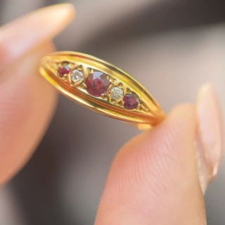 1921 Ruby & Diamond Boat Ring