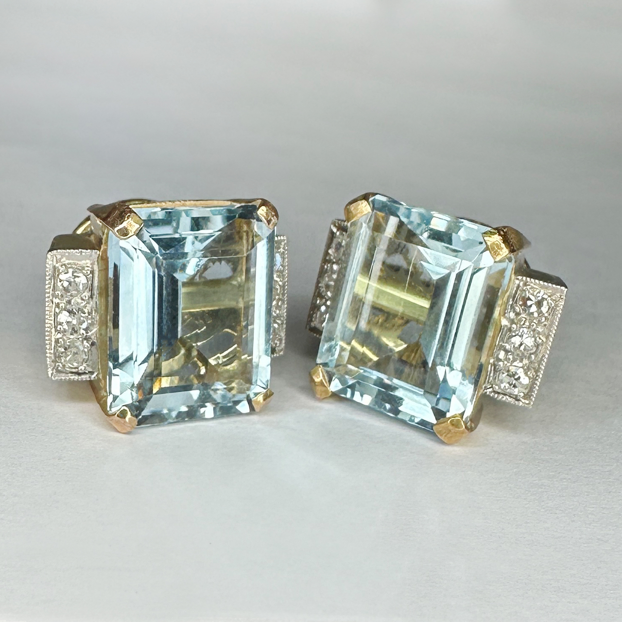 Art Deco Style Aquamarine Diamond Cluster Earrings