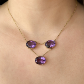 Antique-Amethyst-Trilogy-Drop-Necklace-Body-View1