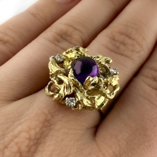 Vintage-Brutalist-Gold-Amethyst-Diamond-Sculptural-Ring-Body-View1