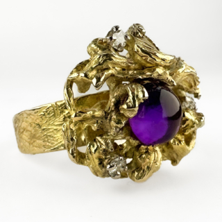 Vintage-Brutalist-Gold-Amethyst-Diamond-Sculptural-Ring-Side-View1