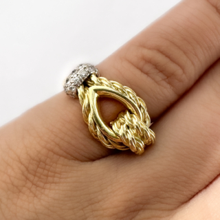 Kutchinsky Diamond Rope Knot Ring 18ct gold on hand