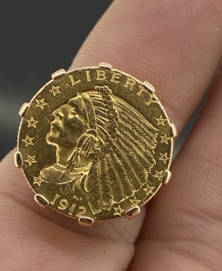 American Gold Coin Indian Head Ring Dated 1912 (Rare) 22 Ct Gold