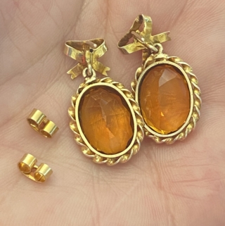Gorgeous Golden Citrine Drop Earrings in 9 Carat Gold With Cute Bow Fixing