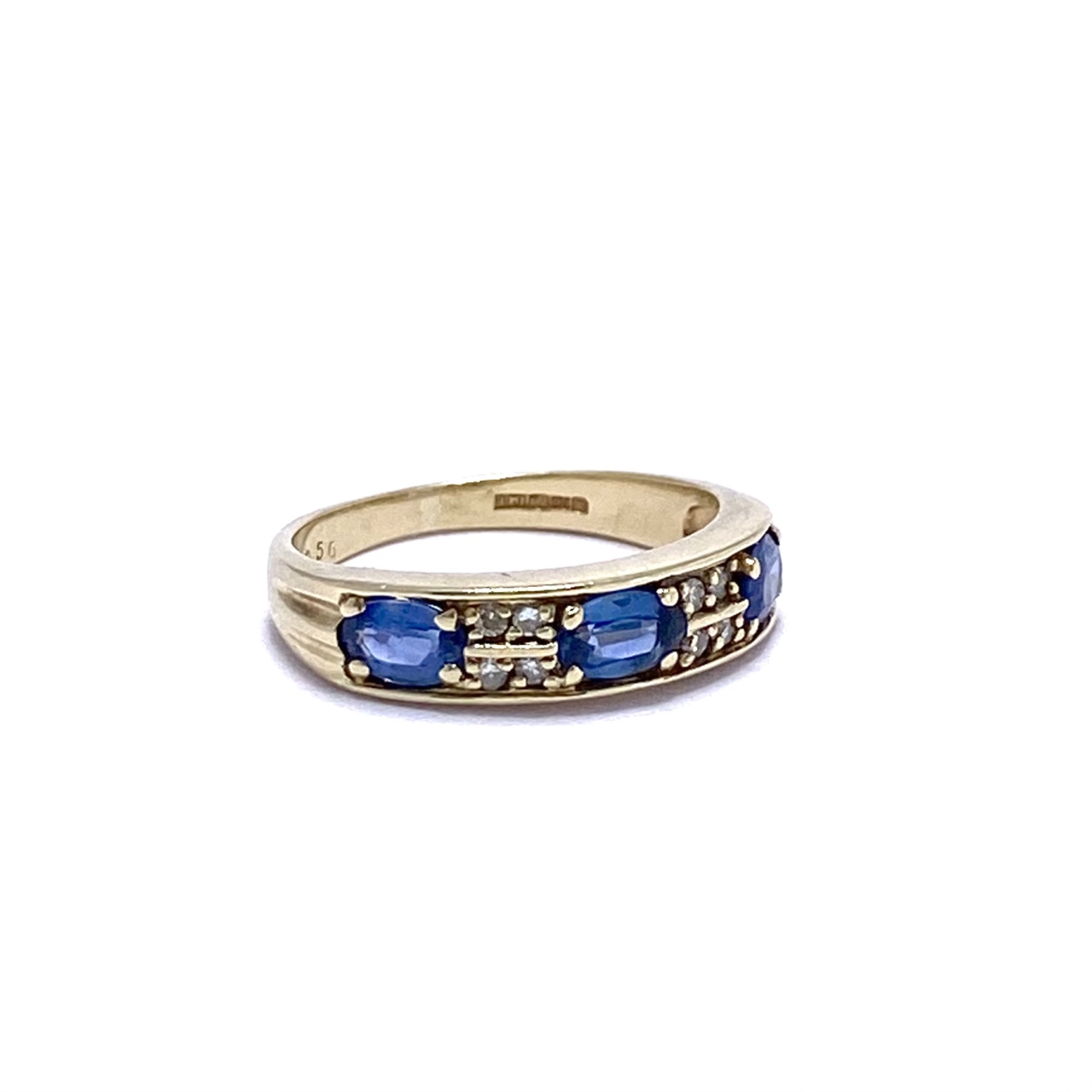Dreamy Ocean Blue Sapphire and Diamond Flush set 9ct Gold Stacking Half Ring