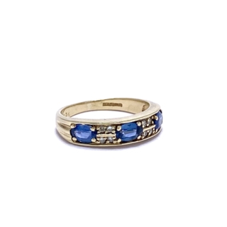 Dreamy Ocean Blue Sapphire and Diamond Flush set 9ct Gold Stacking Half Ring