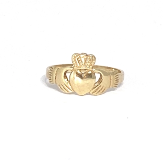 Claddagh Ring in 9ct, beautiful buttery gold traditional Irish ring with made in ireland on the inside of the ring,
