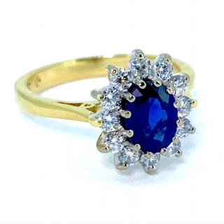 Sapphire and Diamond Halo Cluster Ring
